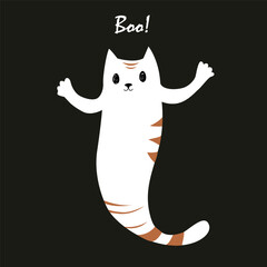 Cartoon kawaii Halloween ghost cat character. Adorable kitten isolated vector illustration.