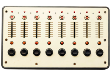 Vintage audio mixer with faders and control knobs isolated with transparent background
