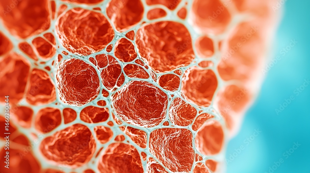 Poster a vibrant close-up of cellular structures showcasing intricate details and textures, highlighting th
