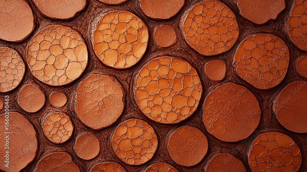 Poster abstract texture featuring circular patterns with a warm, earthy color palette, resembling organic f