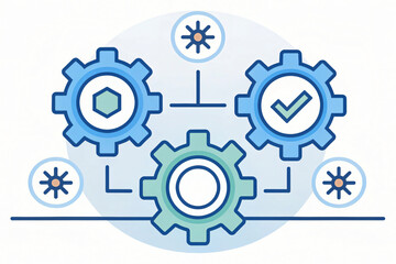Fototapeta premium Automation Process Concept with Gears and Flowchart Diagram