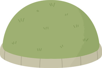 초록 잔디로 덮인 한국 전통 봉분 무덤 일러스트  