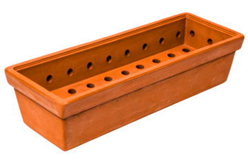 Rectangular terracotta planter box with ventilation holes for gardening isolated with transparent background