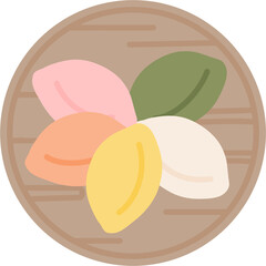나무쟁반 위에 담긴 오색 송편 일러스트 