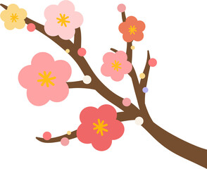 매화와 벚꽃이 피어난 봄꽃 가지 일러스트  