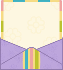 통 색동무늬와 꽃문양이 있는 한국 명절 봉투와 편지지 일러스트  