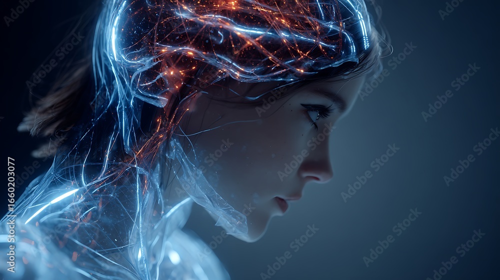 Poster ai brain interface neural network technology human machine connection future innovation concept art