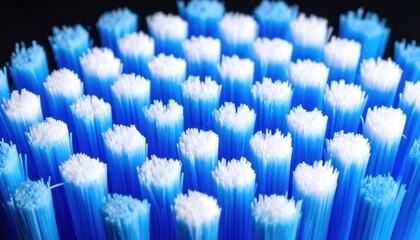 Blue and White Toothbrush Bristles Macro Closeup.