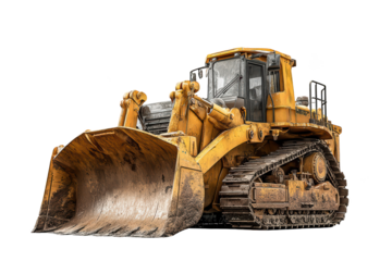 Yellow bulldozer ready for heavy construction work, isolated on black
