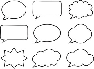 Communication Bubble Icons Set: An assorted collection of modern speech bubble icons, in a clean and minimalist style. Perfect for adding a touch of visual communication to any design.