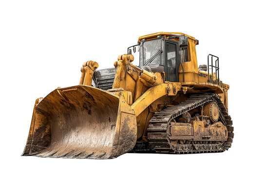 Yellow bulldozer ready for heavy construction work, isolated on black