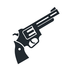 Dark gray silhouette of a revolver handgun on a white background pistol firearm