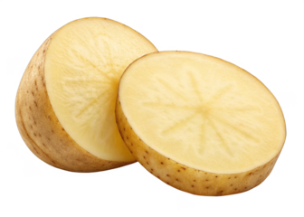 potato sliced isolated on a transparent background.