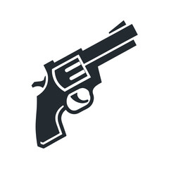Dark grey silhouette of a revolver handgun on a white background pistol weapon
