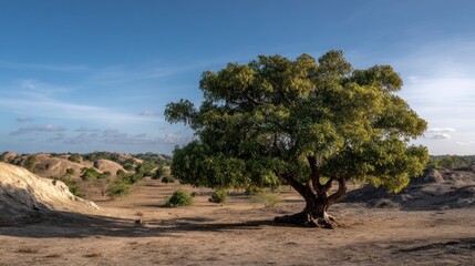 Lush tree amidst a barren landscape