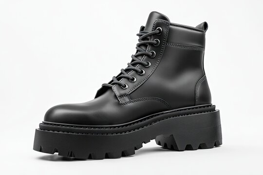 Black leather chunky platform ankle boot