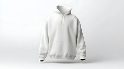 White hoodie or sweatshirt on white backdrop mockup. Cozy minimalist design for clean branding or fashion store visuals.