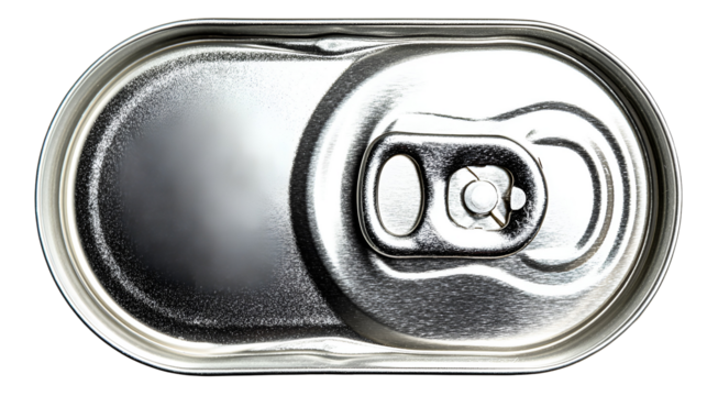 Top view of an aluminum beverage can tab open isolated on transparent background