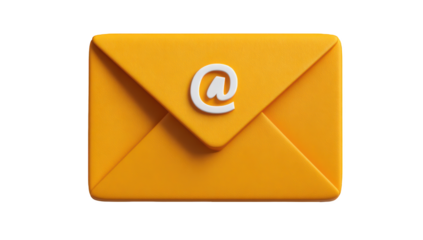 3D yellow email envelope icon, with white "at" sign on black background