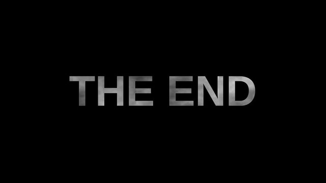 The End text animation with moving smoke effect. Dramatic cinematic outro with foggy atmosphere, perfect for film endings, video projects, and creative presentations.