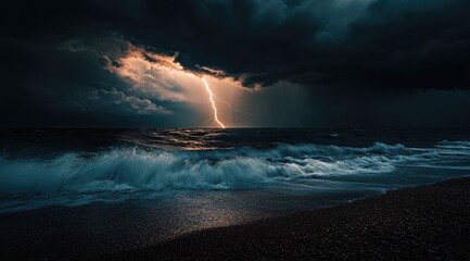 Stormy seas, lightning strike
