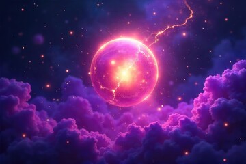 Fototapeta premium A mystical, glowing orb floats amidst swirling purple and gold magical energy, ethereal and enchanting Perfect for fantasy, witchcraft, or cosmic themes , magical, swirl, galaxy