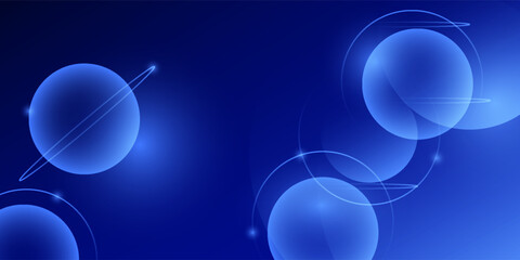 Dark blue abstract background with shiny geometric shape graphic. Modern blue gradient circles