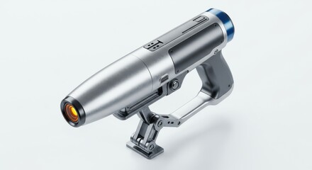 Modern silver handheld hair dryer with blue accents isolated on white background