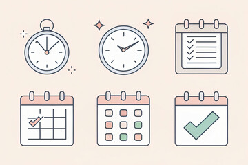 Pastel Productivity Icons for Time Management and Organization