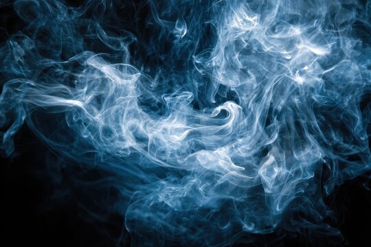 Misty Overlay. White and Blue Smokey Cloud Overlay on Dark Background