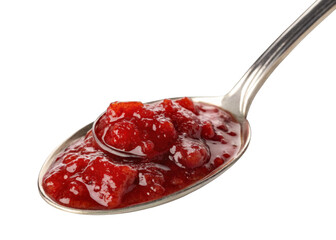 Obraz premium jam strawberry in spoon isolated on a transparent background.