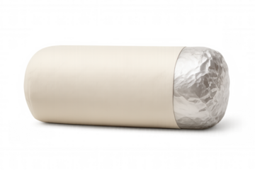 Sausage wrapped in butcher paper, foil-tipped, resting on clean transparent surface with clear detailed texture
