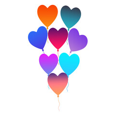 Colorful heart shaped balloons isolated on transparent background