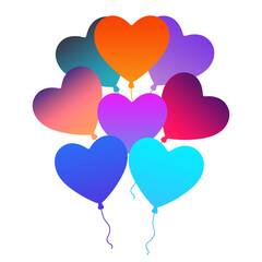 Colorful heart shaped balloons isolated on transparent background