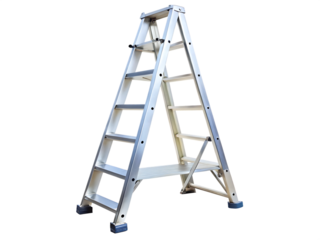 Silver A-frame ladder with six steps on background step ladder aluminum isolated on a transparent background