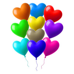 Colorful heart shaped balloons isolated on transparent background