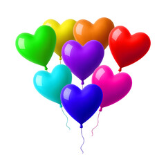 Colorful heart shaped balloons isolated on transparent background