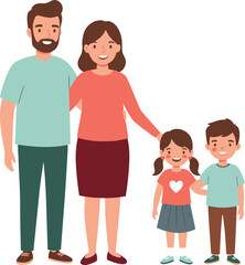 Happy family portrait, smiling parents with children, loving family together, casual clothing, cheerful kids, parenting, unity, bonding moment