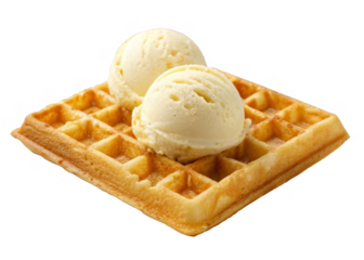waffle with ice cream isolated on a transparent background.
