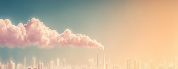 Urban skyline with colorful clouds at sunset.