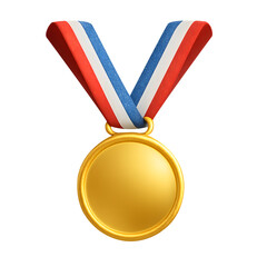 Gold medal with red white and blue ribbon isolated on transparent background