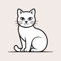 Minimalist Cat Line Art Illustration, Cute Sitting Cat Drawing