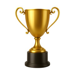 Golden trophy cup with handles isolated on transparent background
