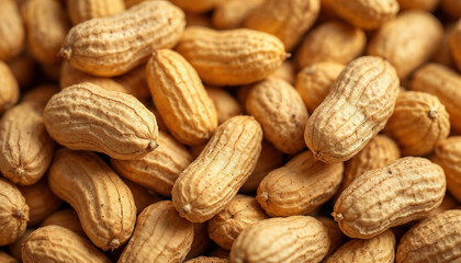 Fototapeta premium Close-up of fresh peanuts in shells highlighting texture and organic authenticity. 