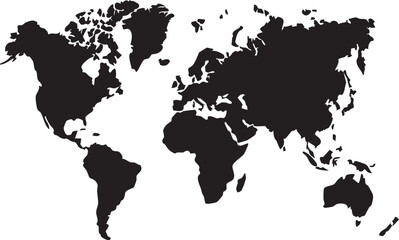 World Map Vector Silhouette Black High Detailed