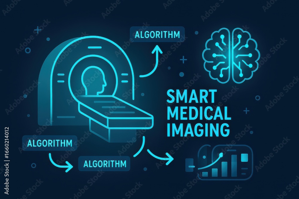 Aufkleber smart medical imaging technology with brain and algorithm integration concept