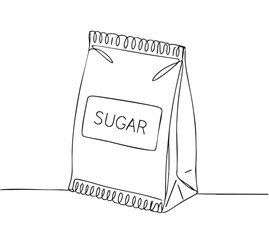 A single black thin line drawing of a sugar packet or paper bag labeled 