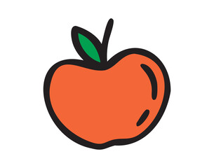 Red apple doodle icon for teacher and school, classic education symbol, hand drawn