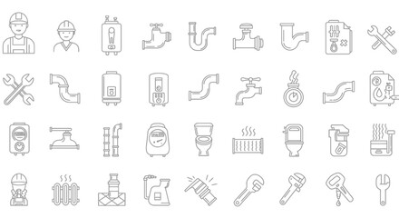 Obraz premium : Plumber, pipe, boiler, tap, meter, toilet, heated floor, gas wrench and more_transparent.svg