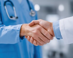 Surgeon Handshake. Close-Up of Doctor and Patient Shaking Hands Discussing Medical Results